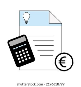 Energy prices and cost on Europe concept. electricity bill, euro coin and calculator. Flat Vector illustration