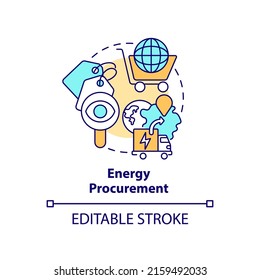 Energy Procurement Concept Icon. Strategical Energy Plan Abstract Idea Thin Line Illustration. Fulfilling Business Needs. Isolated Outline Drawing. Editable Stroke. Arial, Myriad Pro-Bold Fonts Used