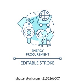 Energy Procurement Turquoise Concept Icon. Strategical Energy Plan Abstract Idea Thin Line Illustration. Fulfill Needs. Isolated Outline Drawing. Editable Stroke. Arial, Myriad Pro-Bold Fonts Used