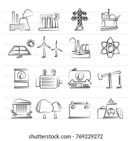 Energy produsing industry and resources icons - vector icon set