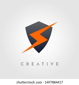energy protect logo design template. black and orange Color digital creative sign. Universal vector icon. Digital Concepts and power, electric, lightning Icons.