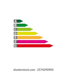 Energy rating arrows. Efficiency level indicator. Colorful arrow chart. Vector graphic illustration.