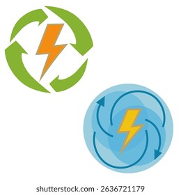 Energy recycle icon. Lightning bolt symbol. Green blue palette. Vector eco design.