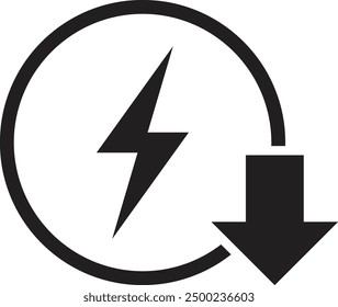 Energy reduction icon in trendy style . Electricity power reduction sign . Reduce consumption energy icon vector