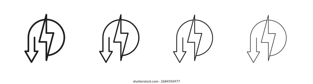 Symbole zur Energiereduzierung. dünne Liniensymbole in Strichen