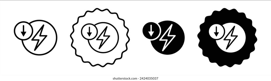 Reducción de energía en color blanco y negro. Reducción de energía simple vector de icono plano