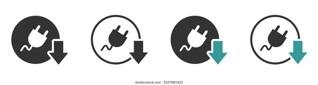 Ícones de vetor de redução de energia. Ícone de redução de energia