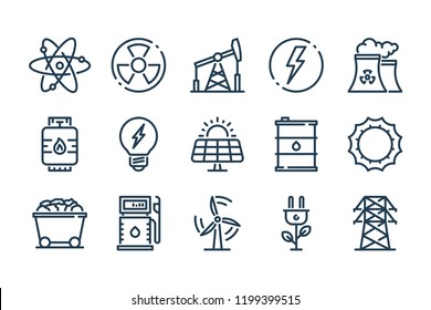 Energy related line icon set. Power vector linear icons. Energy related line icon set. Power vector linear icons.