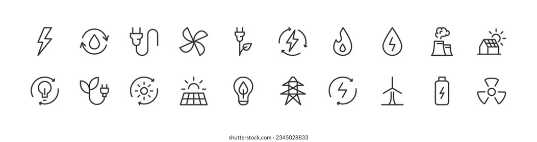 energy related line icons. Vector linear object set. 48x48 Pixel Perfect with editable stroke