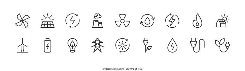 energy related line icons. Vector linear object set. 48x48 Pixel Perfect with editable stroke