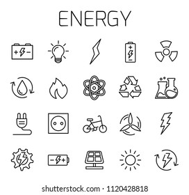 Energy related vector icon set. Well-crafted sign in thin line style with editable stroke. Vector symbols isolated on a white background. Simple pictograms.