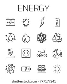 Energy related vector icon set. Well-crafted sign in thin line style with editable stroke. Vector symbols isolated on a white background. Simple pictograms.