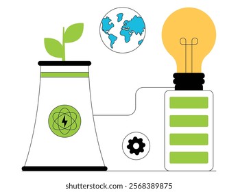 Energy renewal for more environmentally friendly electricity reserves, green energy vector illustration.