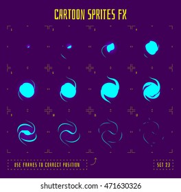 Simulación de explosión de anillo de energía o iconos de marcos de animación. Uso en desarrollo de juegos, juegos móviles o gráficos de movimiento. Ilustración vectorial.
