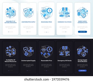 Energy safety units onboarding mobile app page screen with concepts. Reasonable price walkthrough 5 steps graphic instructions. UI, UX, GUI vector template with linear night and day mode illustrations