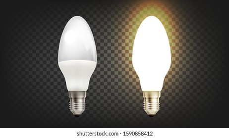 Energy Save Electric Glowing Led Light Lamp Vector. Energy Safety Lamp Innovation Technology Made From Plastic And Metal Material. Office Illuminate Device Template Realistic 3d Illustration