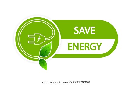 Energy save Green leaf icon, vector art illustration.