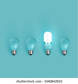 Energy saver lightbulb among old ones, vector illustration