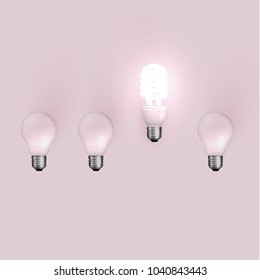 Energy saver lightbulb among old ones, vector illustration