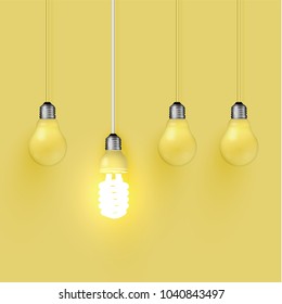 Energy saver lightbulb among old ones, vector illustration