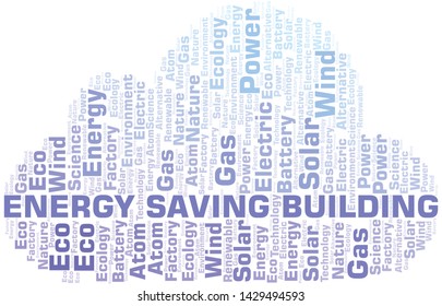 Energy Saving Building word cloud. Wordcloud made with text only.