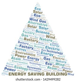 Energy Saving Building word cloud. Wordcloud made with text only.