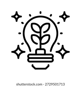 Ícone da linha da lâmpada de economia de energia, símbolo do contorno para eficiência da luz, conservação de energia, iluminação inteligente, vida sustentável e inovação ecológica. Ícone de sinal vetorial.