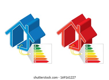 Energy saving certificate concept, cold and hot building concept, vector illustration