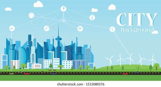 Energy saving city, modern city , City background