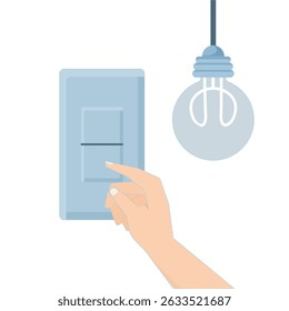 Energy saving concept, by turning off the lights. Turning off the lights to save electricity. Environmental protection concept. flat design illustration on background.