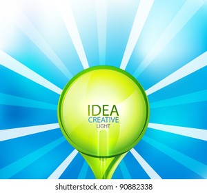 Energy saving concept. Green stylized light bulb with the sky