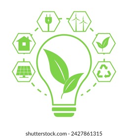 Energy saving concept. The concept of nature conservation and ecology. Solar panels and windmills. Ecology, renewable alternative energy sources. Vector.