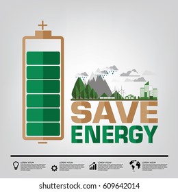 Energy saving concept. Save world vector illustration.