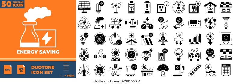 Energy Saving Duotone Editable Icons set. Vector illustration in modern thin duotone style of energy saving icons: power, light, save, etc
