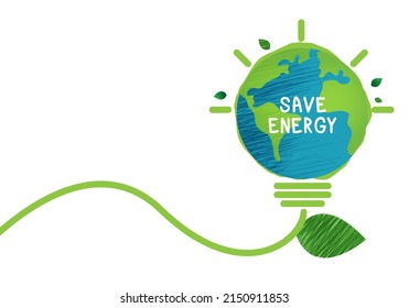 Concepto de naturaleza de la tecnología de lámparas ecológicas de ahorro de energía. pensemos en la ecología verde y ahorramos el concepto de ideas creativas energéticas. planeta respetuoso con el medio ambiente. diseño vectorial.