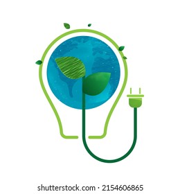 Energy saving eco lamp technology nature concept. think green ecology and save energy creative idea concept. environmentally friendly planet. vector design.