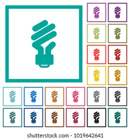 Energy saving fluorescent light bulb flat color icons with quadrant frames on white background