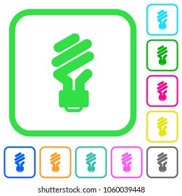 Energy saving fluorescent light bulb vivid colored flat icons in curved borders on white background