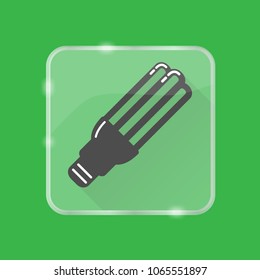 Energy saving fluorescent light bulb silhouette icon in flat style on transparent button. Economical lamp symbol isolated.
