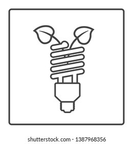 Energy saving fluorescent light bulb sign. Green environment and recycle vector line icon in a square frame isolated on a white background