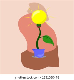 Energy saving fluorescent light bulb icon. concept of big ideas inspiration invention, effective thinking.Outline