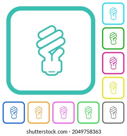 Energy saving fluorescent light bulb outline vivid colored flat icons in curved borders on white background