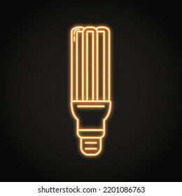 Icono de neón de la bombilla fluorescente que ahorra energía. Símbolo económico de la lámpara. Ilustración vectorial.