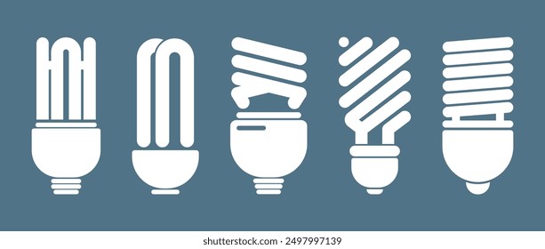 Ilustración vectorial de conjunto de iconos de bombilla fluorescente de ahorro de energía. 