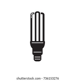 Energy saving fluorescent light bulb silhouette icon in flat style. Economical lamp symbol isolated on white background.