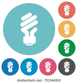 Energy saving fluorescent light bulb flat white icons on round color backgrounds