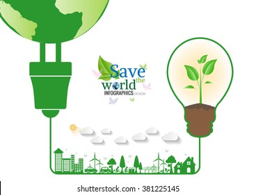 Energy saving green bulbs concept .save world vector illustration.