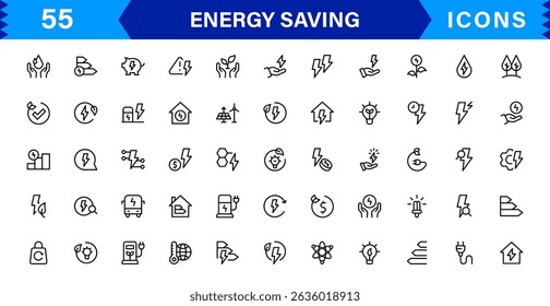 Energy Saving Icon Collection with Eco, Renewable, Power, Green Technology, and Sustainability Symbols in Simple, Download-Ready Design
