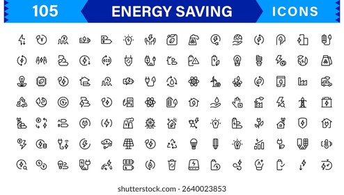 Energy Saving Icon Collection with Eco, Renewable, Power, Green Technology, and Sustainability Symbols in Simple, Download-Ready Design
