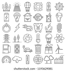 Energy Saving Icon Set. Outline Set Of Energy Saving Vector Icons For Web Design Isolated On White Background